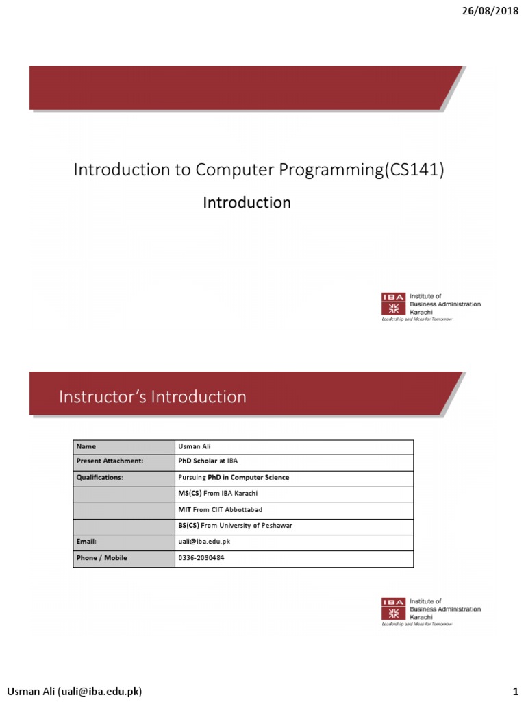 Introduction To Computer Programming (CS141) | PDF | Java Virtual ...