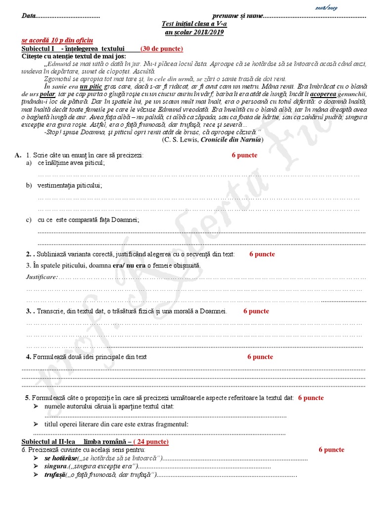 Test Initial 5 2018-2019 | PDF