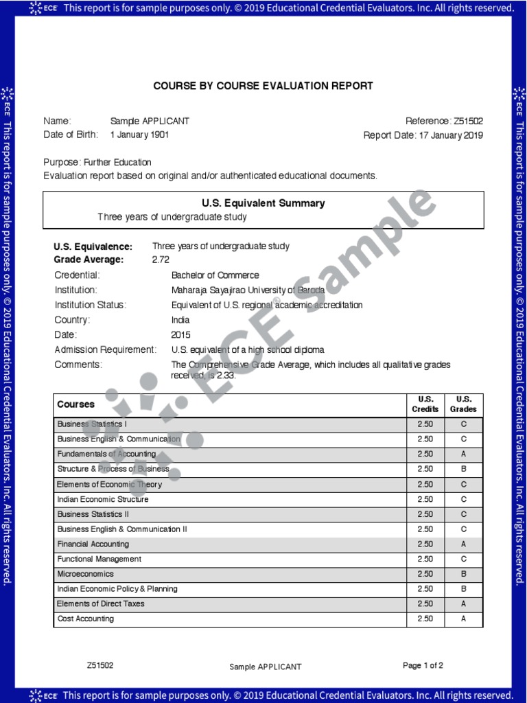 Course by Course Evaluation Report: U.S. Equivalence: Grade Average ...
