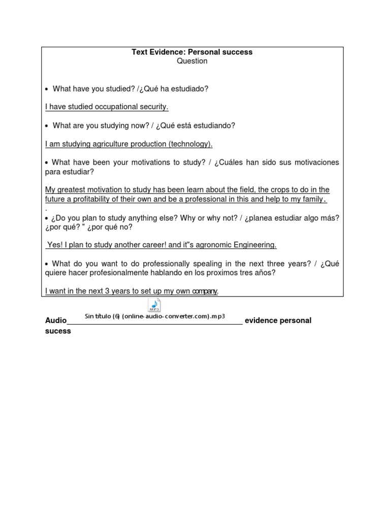 Personal Success in Agriculture Studies | PDF
