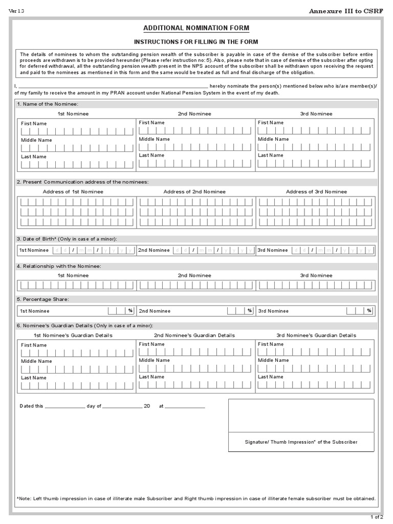 NPS Nominee Form Instructions | PDF | Retirement | Pension