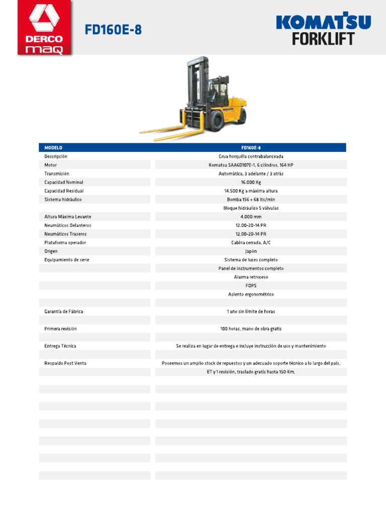 Fichas Komatsu FD160E-8 | PDF
