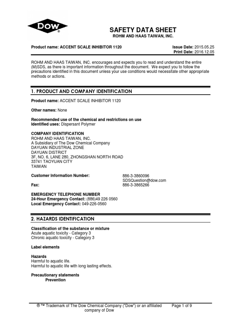 Safety Data Sheet 1. Product and Company Identification PDF