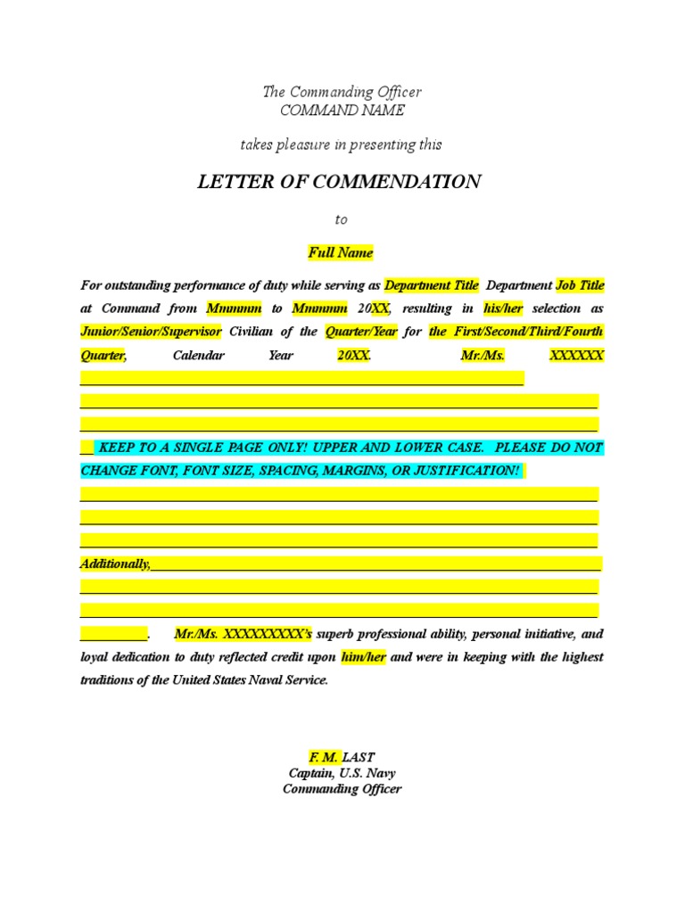 Letter of Commendation Template | PDF