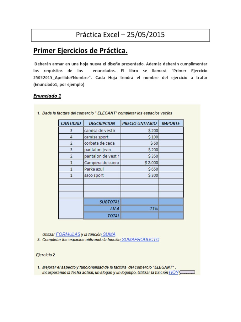 Ejercicios Prácticos de Excel 2015 | PDF | Microsoft Excel | Hoja de ...