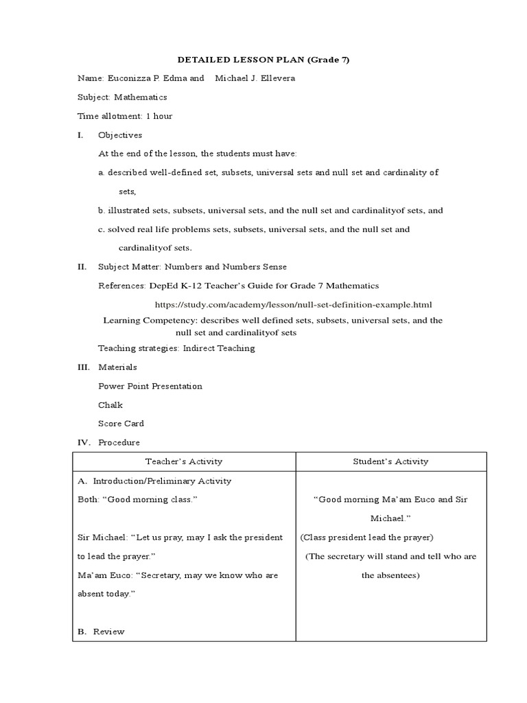 Detailed Lesson Plan (Grade 7) | PDF | Cognition | Cognitive Science