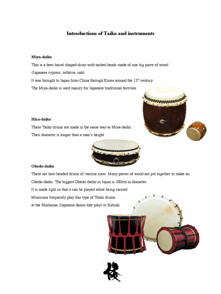 Types of Taiko Drums Explained | PDF | Entertainment | Music Technology