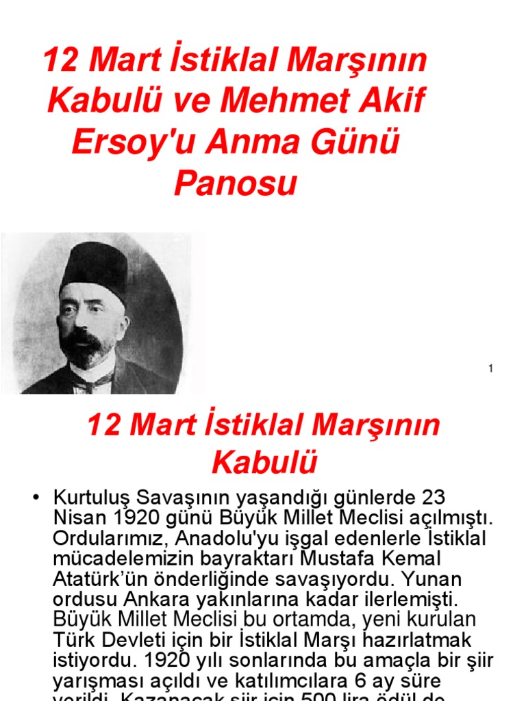 12 Mart Istiklal Marsinin Kabulu Ve Mehmet Akif Ersoy U Anma Gunu Panosu