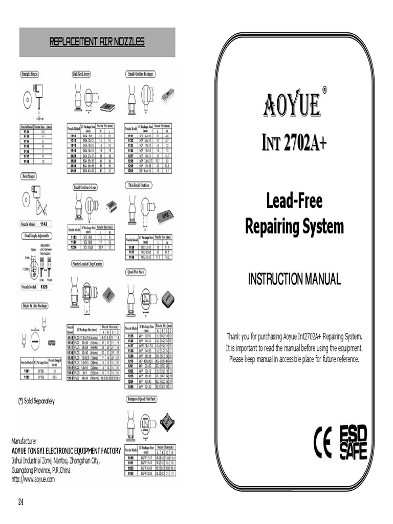 Aoyue 2702A Lead Free Hot Air Station Manual | PDF | Soldering ...