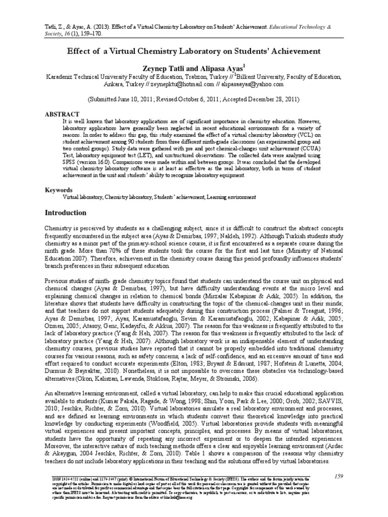 Effect of A Virtual Chemistry Laboratory On Students' Achievement | PDF ...