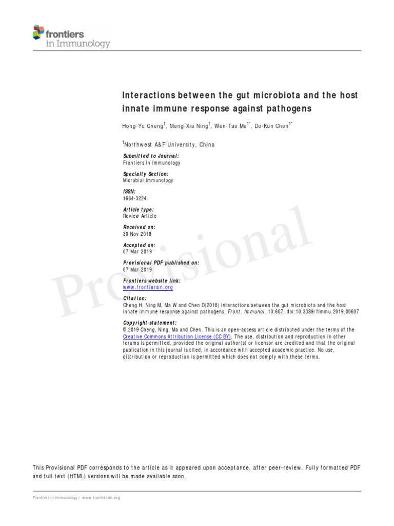 Provisional: Interactions Between The Gut Microbiota and The Host ...