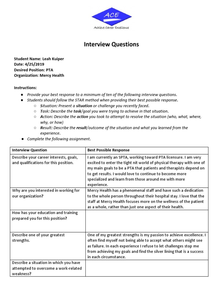 interview questions Physical Therapy Interview