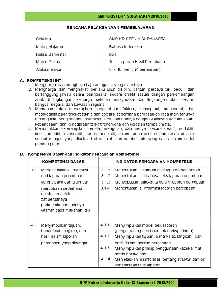 Rpp Teks Laporan Hasil Percobaan