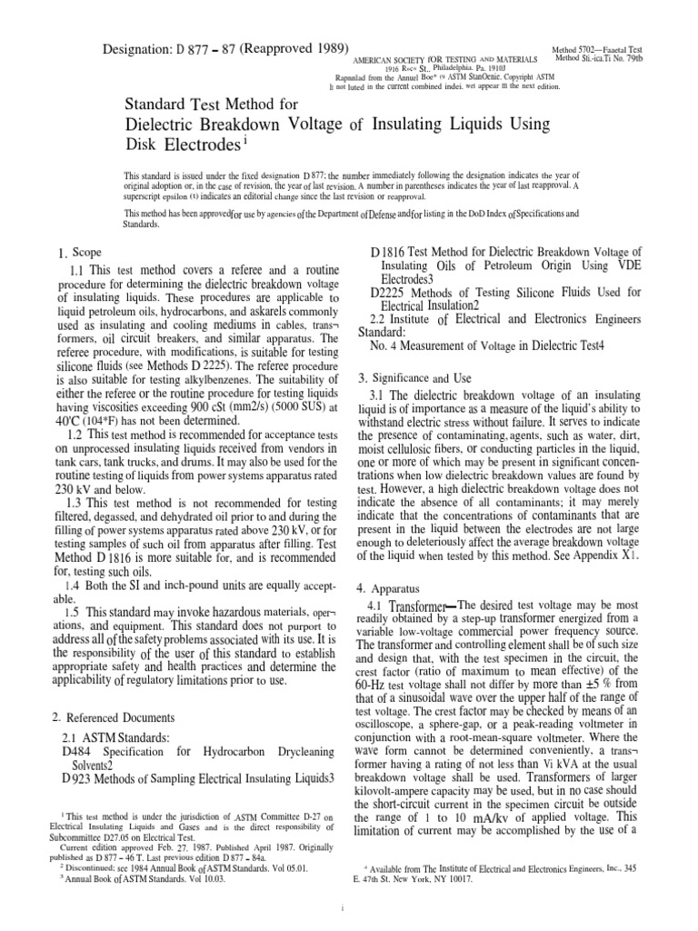 Astm D87787 PDF Electrical Breakdown Insulator (Electricity)