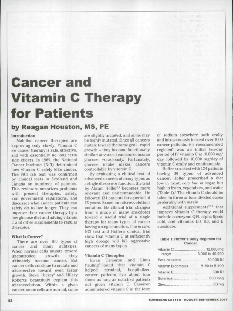 Cancer and Vitamin C Therapy For Patients by Regan Houston | PDF ...