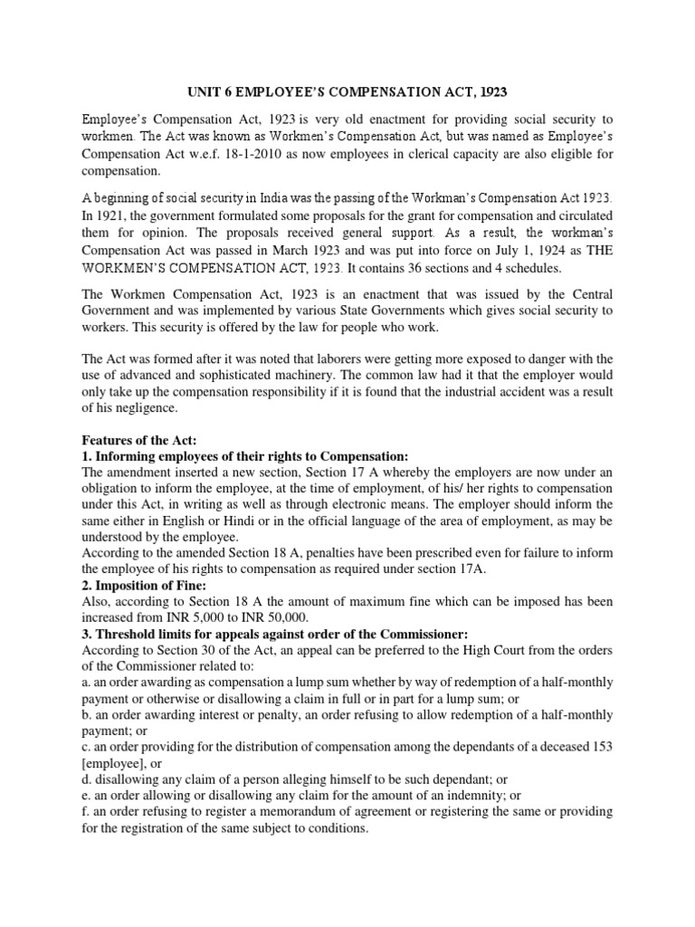 An Overview of the Employees' Compensation Act, 1923 Providing Social