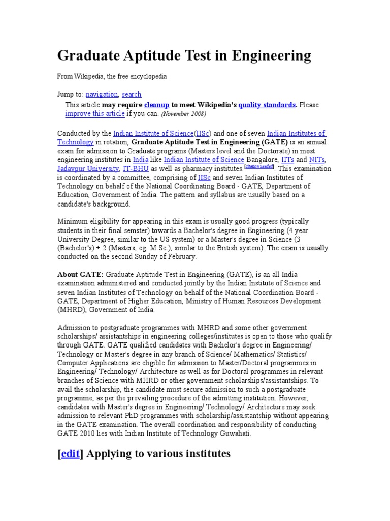 An Overview of the Graduate Aptitude Test in Engineering (GATE) Exam in ...