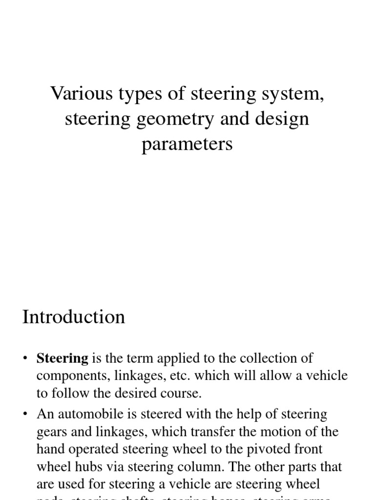 Various Types of Steering System, Steering Geometry PDF Steering Gear