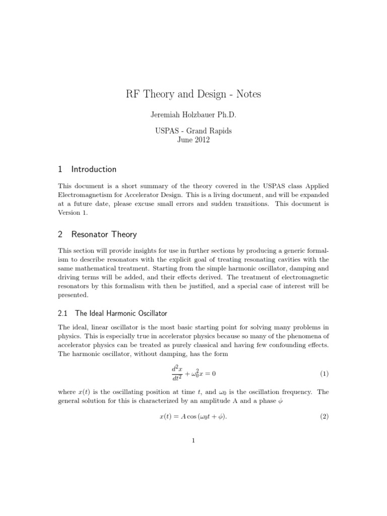 RF Resonator Theory and Design Notes | PDF | Particle Accelerator ...