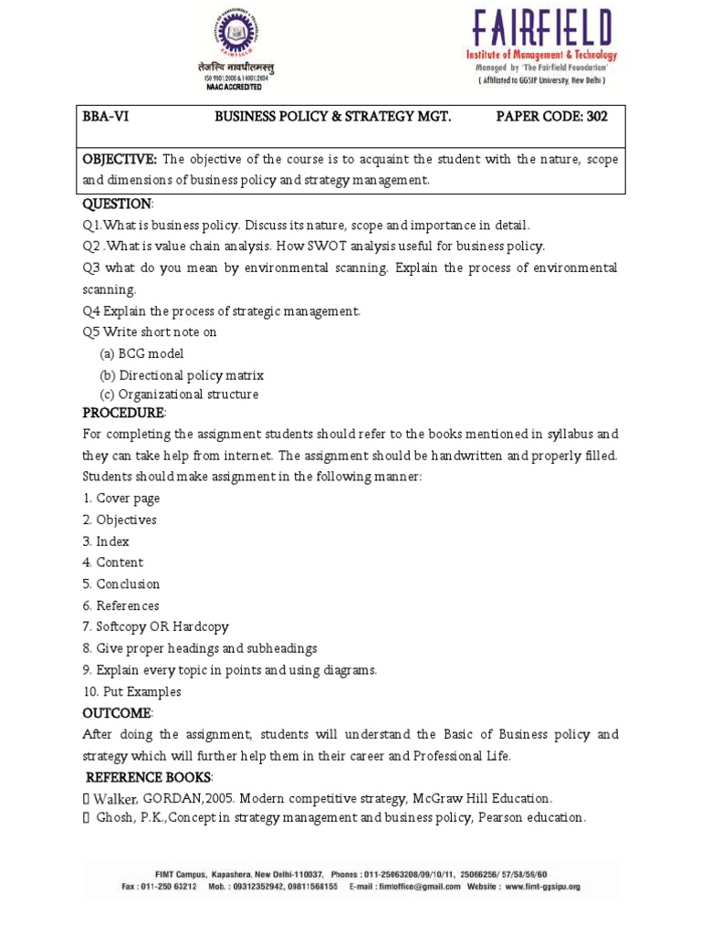 BBA Course Assignments Overview | PDF | Natural Environment | Strategic ...