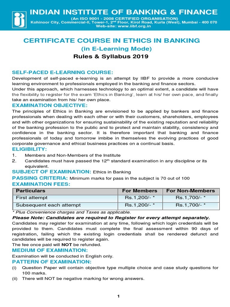 IIBF E-Learning Login for Ethics Course | PDF | Test (Assessment ...