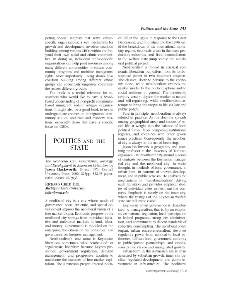 The Neoliberal City Governance Ideology And Development In American