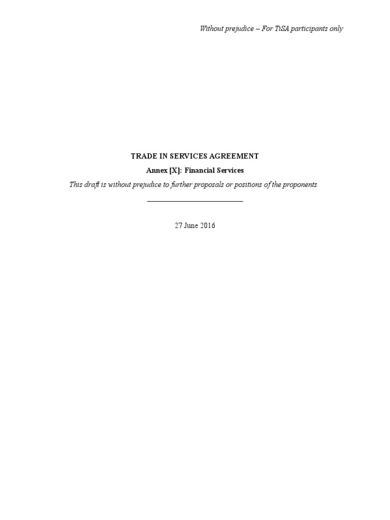 TiSA Financial Services Annex Draft | PDF | Insurance | Securities ...