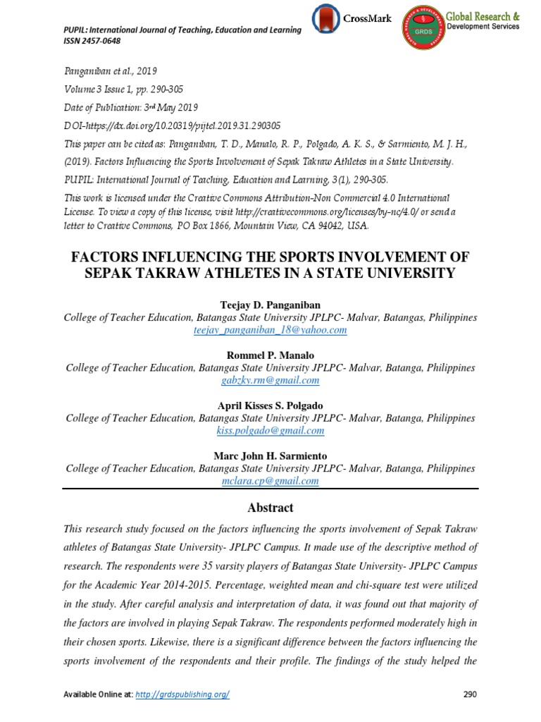 Factors Affecting Sepak Takraw Involvement | PDF | Learning