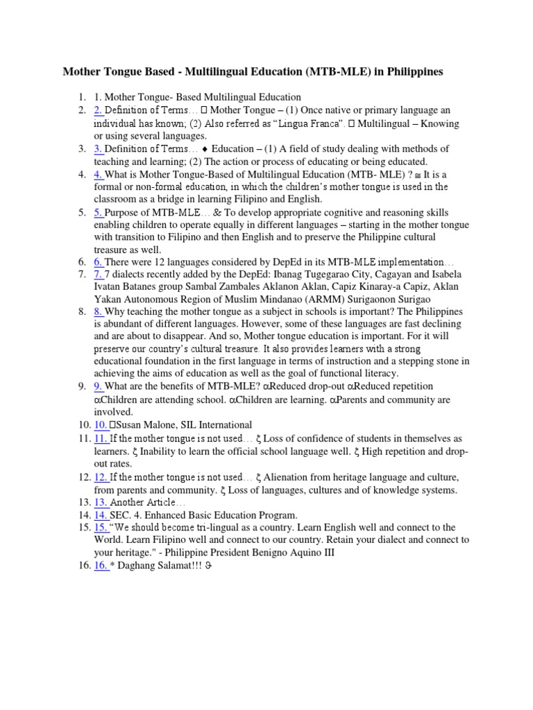 Mother Tongue Based - Multilingual Education (MTB-MLE) in Philippines ...