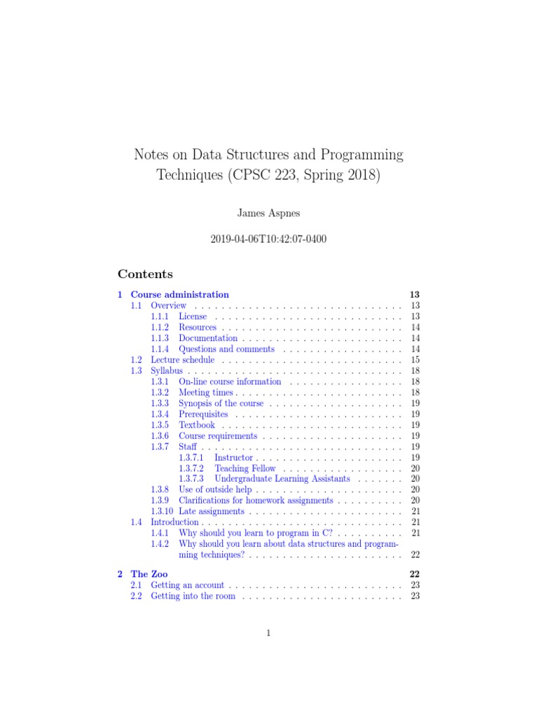 Notes On Data Structures and Programming Techniques (CPSC 223, Spring ...