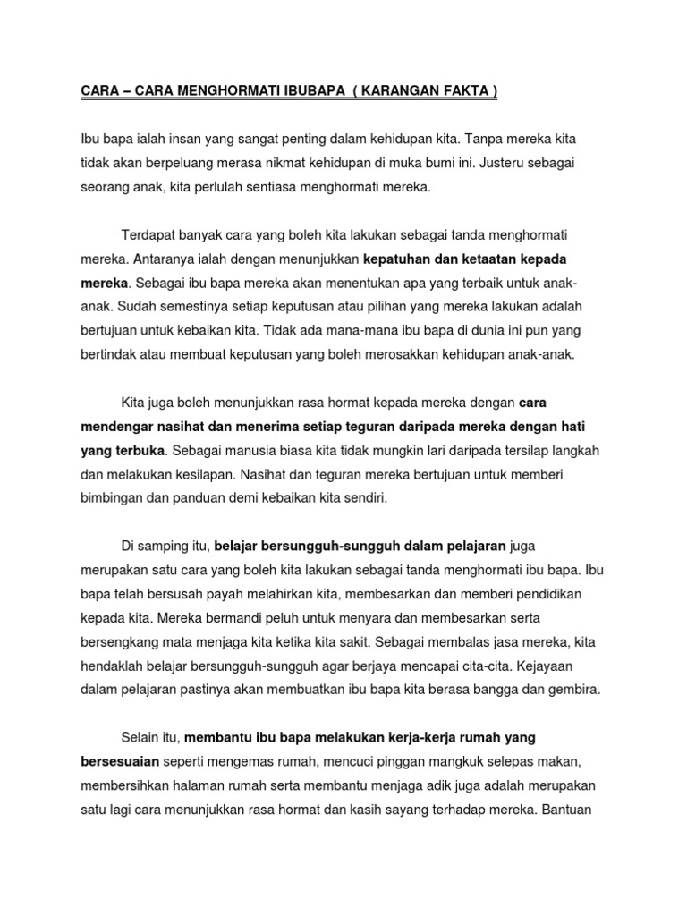 Karangan Mendengar Nasihat Ibu Bapa