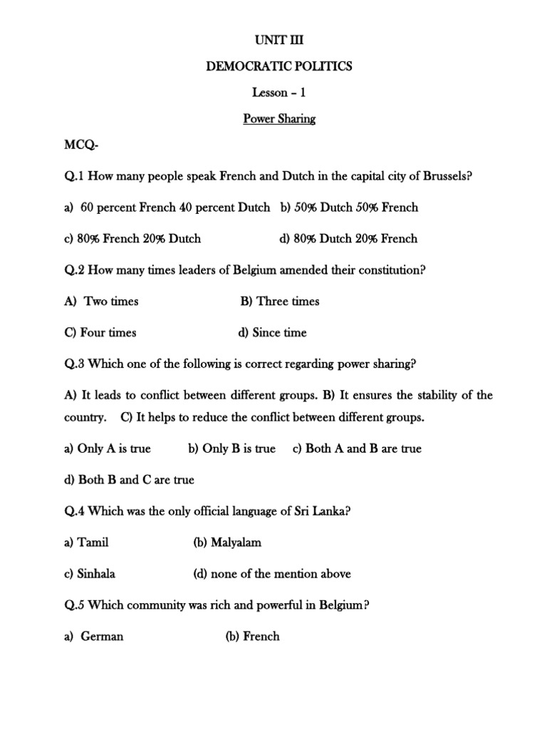 Chapter 1 Power Sharing Notes For Class 10 PDF | PDF | Separation Of ...
