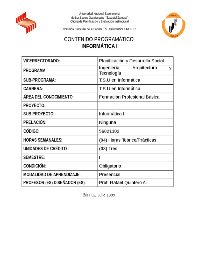 Contenido Programático T.S.U Informática | PDF | Algoritmos | Hardware ...