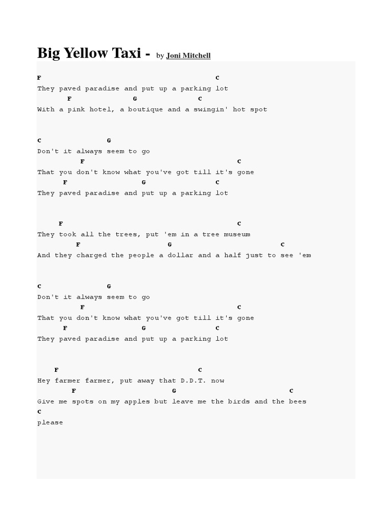 Big Yellow Taxi PDF