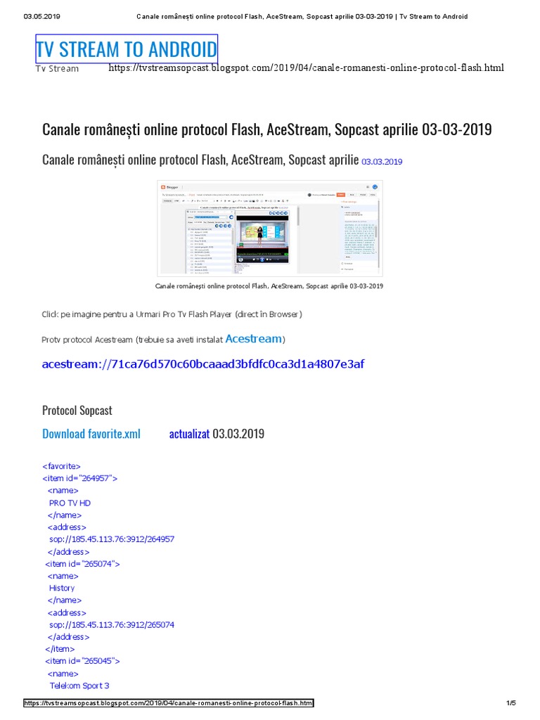 Canale Romanești Online Protocol Flash Acestream Sopcast 2019