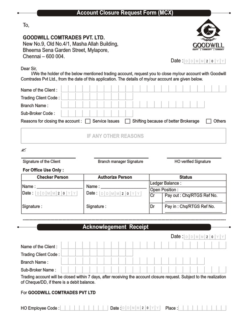Goodwill Account Closure Request Form | PDF | Financial Technology ...