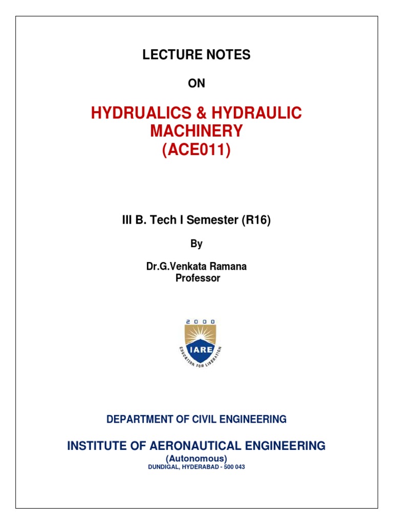Hydrualics & Hydraulic Machinery Lecture Notes1 PDF PDF