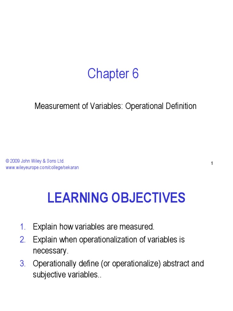 Measurement of Variables: Operational Definition: © 2009 John Wiley ...