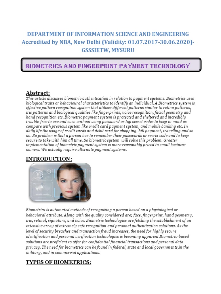 Biometrics Article in Word | PDF | Biometrics | Authentication