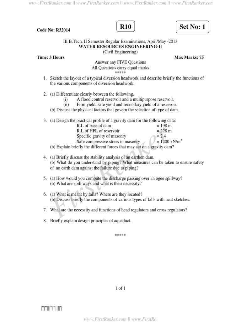Water Resources Engineering Exam Questions | PDF | Dam | Reservoir