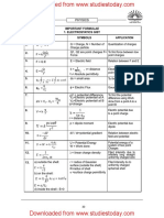 CBSE Class 12 Physics Important Formulae All Chapters PDF