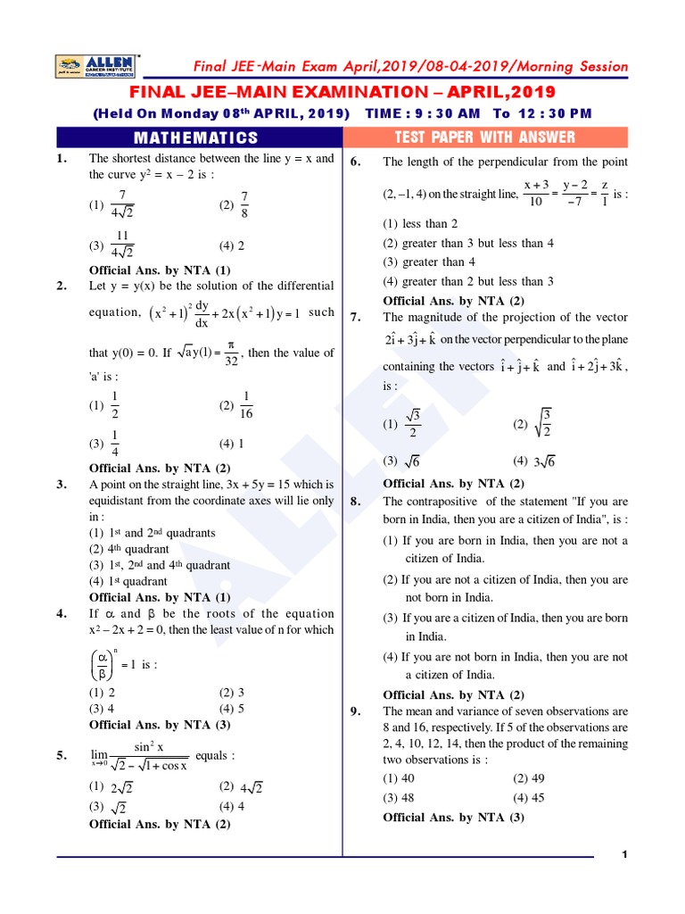 Maths Paper With Answer Cartesian Coordinate System Line Geometry