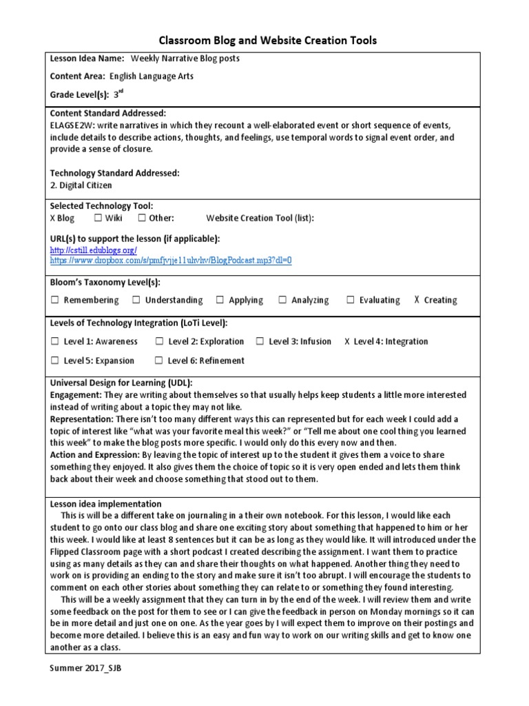 07 Classroom Blog Lesson Idea Template | PDF | Blog | Internet Privacy