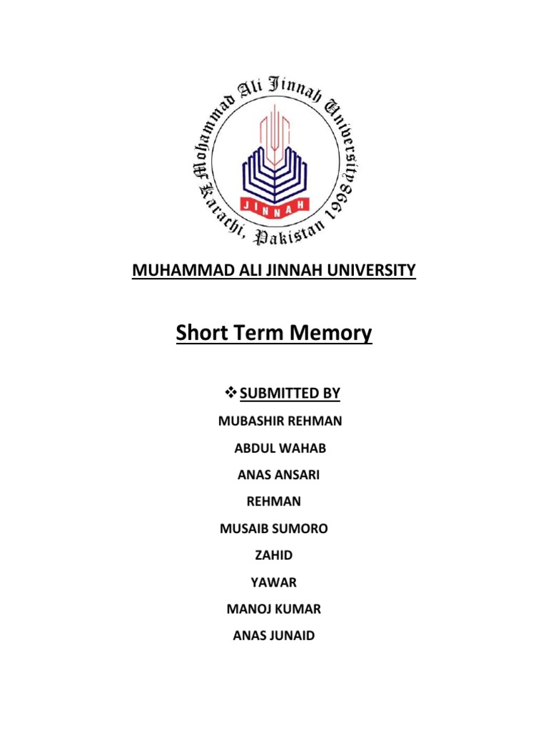 Short Term Memory: Muhammad Ali Jinnah University | PDF | Memory ...