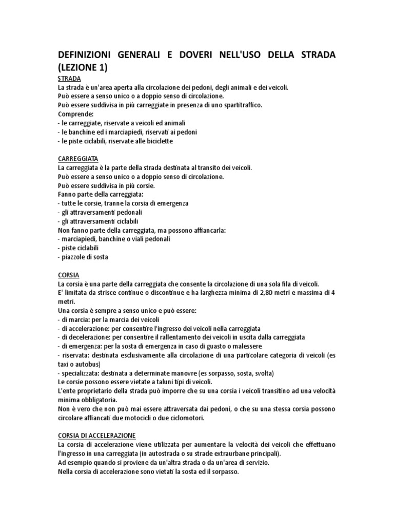 Definizioni Generali E Doveri Nell Uso Della Strada