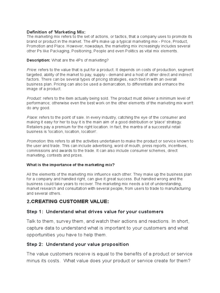 Definition of 'Marketing Mix PDF Marketing Pricing