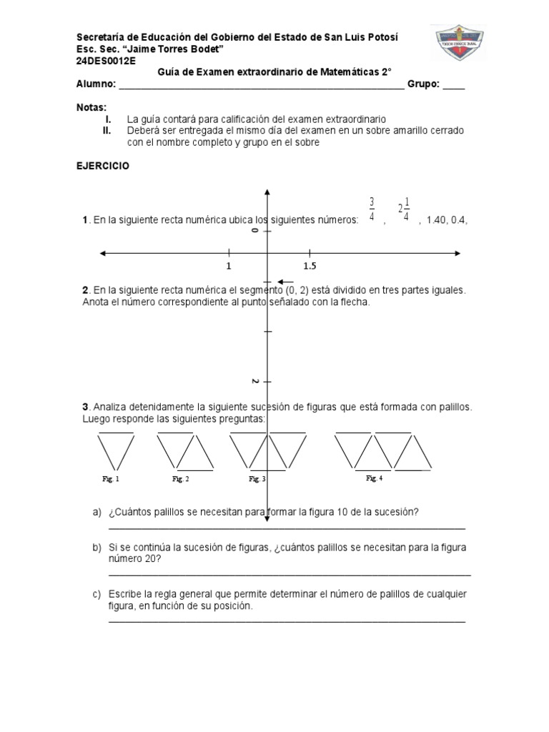 Guía de Examen Extraordinario Matemáticas 2° | PDF | Enseñanza de ...