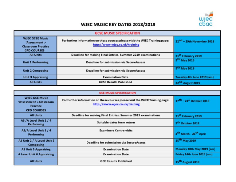 wjec-music-key-dates-2018-2019-gcse-and-gce-music-specification