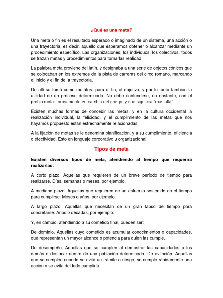 Definición y tipos de metas | PDF | Objetivo | Planificación