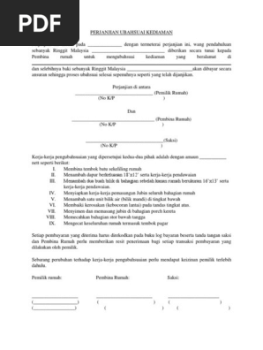 Surat Perjanjian Ubahsuai Rumah Pdf